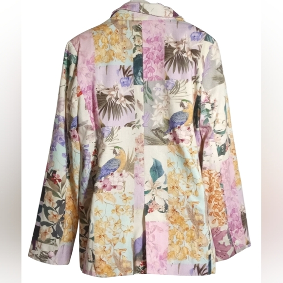 VICI Women's Sundew Multicolor Bird & Floral Print Patchwork Blazer Jacket Large - Picture 8 of 10